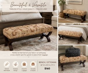 Elegant Upholstered Bench / Ottoman – Solid Wood – $160