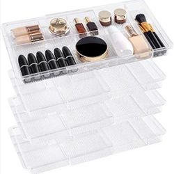 4 Pack Expandable Drawer Organizer 11.1” to 19.2” Width, Shallow Cosmetic Organizer 1.3” Height