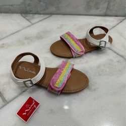 NWT Size 12 Toddler Girl Nina Rainbow Sparkle Fringe Sandals