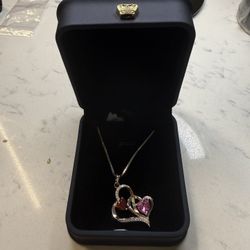 925 Sterling Silver Heart Necklace – Mother’s Day Gift – Pink & Red Crystals – New in Box