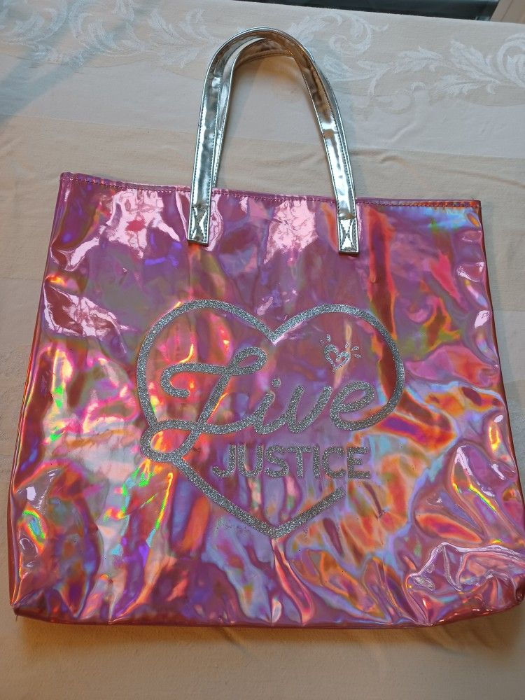 (NEW) PINK JUSTICE SHINNY TOTEBAG