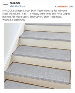 SMILOOL Bullnose Carpet Stair Treads, 14-Pack