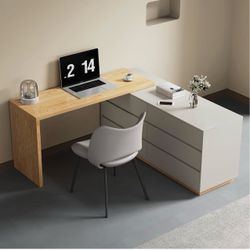 ❤️‍🔥 #B 56“-98.5″ Adjustable Computer Table for Home Office Modern Expandable L-Shaped Corner Vanity Desk with 6 Drawers