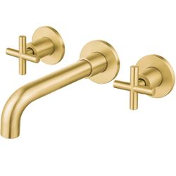 Airuida Solid Brass Widespread Wall Mount Bathroom Faucet with 360 Swivel Spout Wall Mounted Lavatory Faucet Vanity Sink Mixer Tap with Rough in Valve