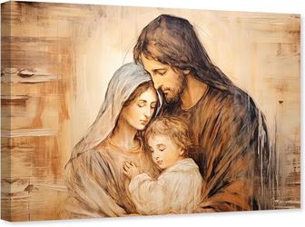 ARTZGX Holy Family Picture Virgin Mary and Jesus Canvas Wall Art Catholic Religious Christian Painting for Churches Decor Frame(Holy Family - B 16.00"
