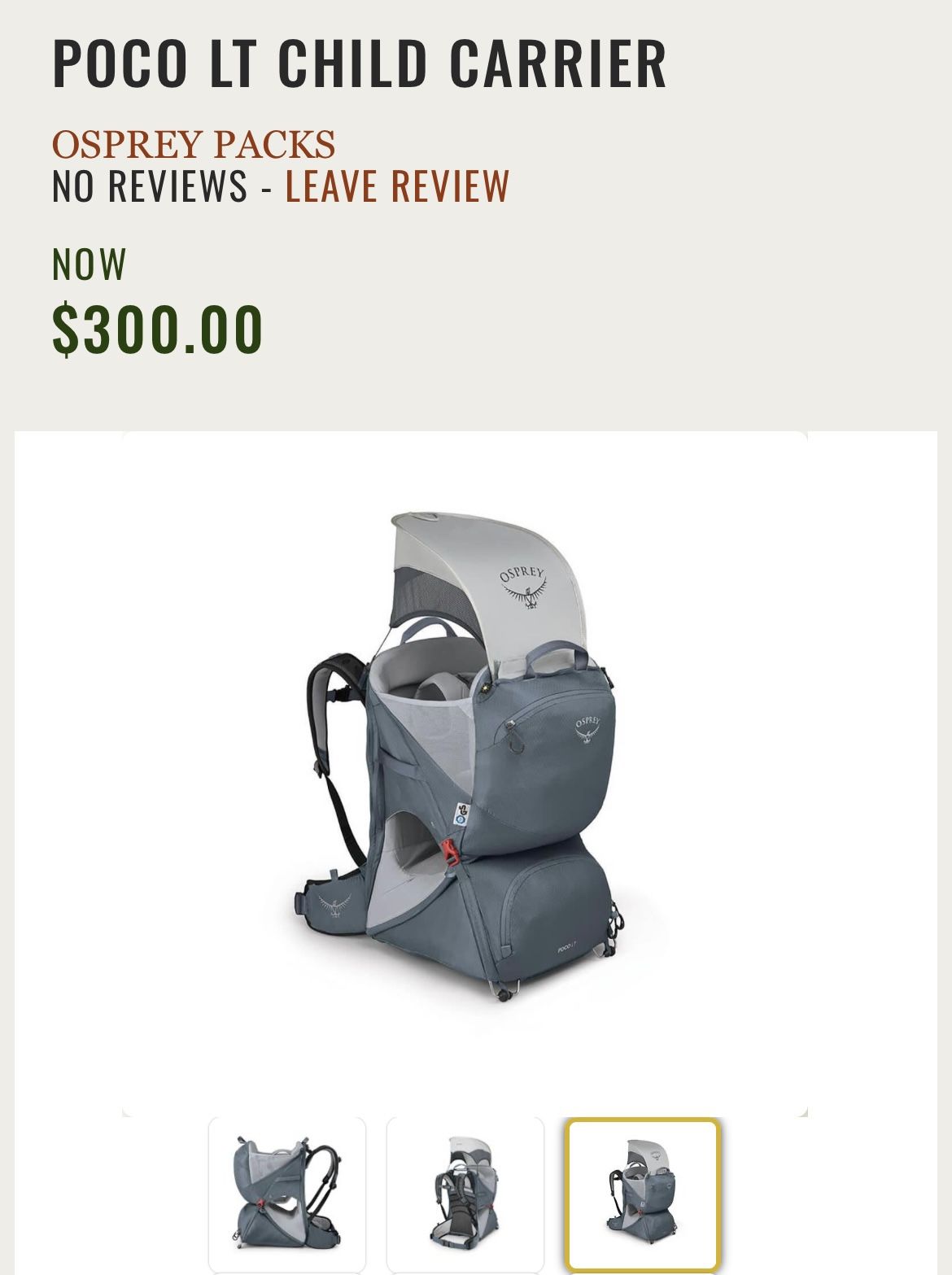 Osprey poco lt child carrier tungsten grey