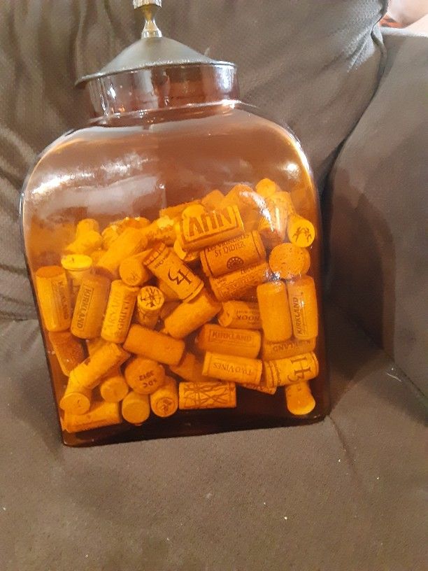 Huge Glass Container With Decorative metal Top Of Wine Corks