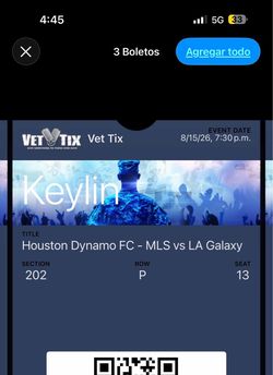 3 tickets Houston Dynamo vrs Galaxy Hoy🚨