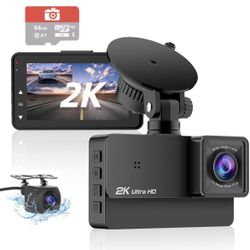 2K Car Camera, 3Inch Screen Dash Camera for Cars, Dash cams with Free 64GB SD Card, Enhanced Night Vision, 170°Wide Angle, G-Sensor, 24H Parking