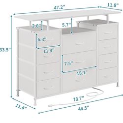 11 Drawers Dresser with Fabric Drawers,Charging Station, LED Lights and Shelves for Bedroom Storage Organization