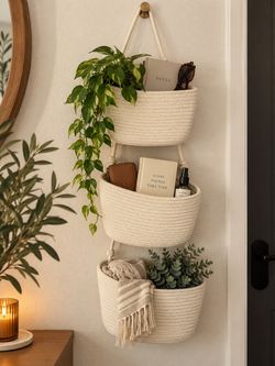 3-Tier Hanging Cotton Rope Wall Basket