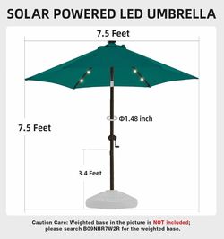 Outdoor patio umbrella with lights, plus base & accessories