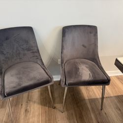 Set Of 6 Light Grey Velvet Chairs