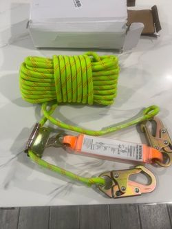 Rope Harness Safety Lanyard 50FT Fall Protection Vertical Roofing Rope with Grab Snap Hooks Shock Absorber Safety Ropes Tree Climbing Line Kit Heavy D