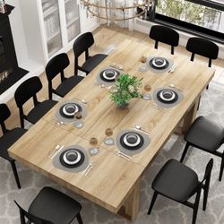 Wooden Grain Color Wood 86.6 in. Width Rectangle Double-based Dining Table, Meeting Table for 6-10