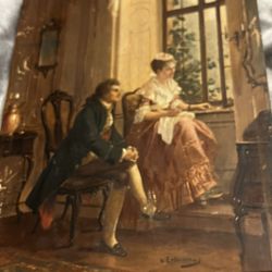 Antique Otto Erdmann Embellished Print On Wood 