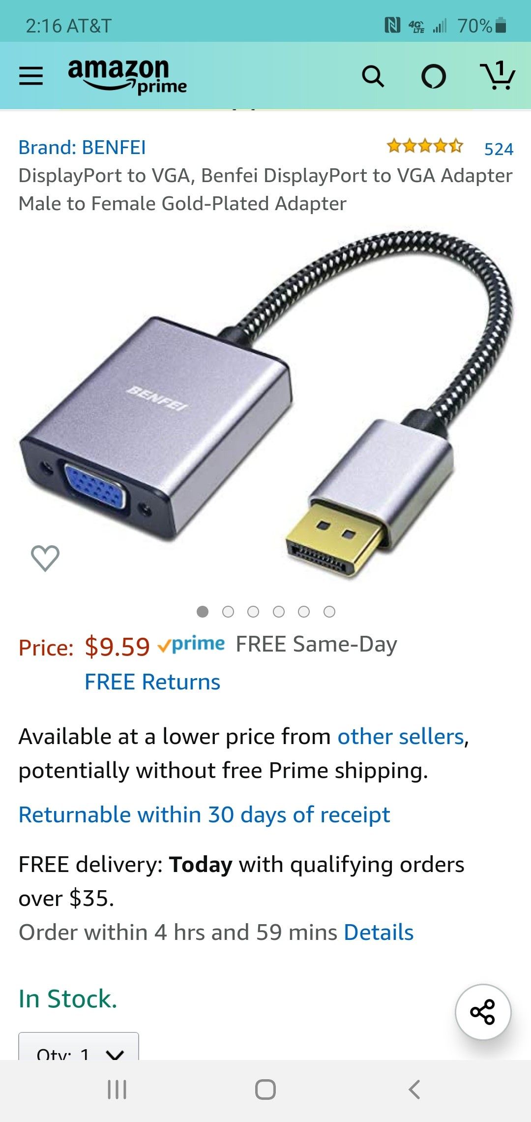 DisplayPort to VGA, Benfei DisplayPort to VGA Adapter Male to Female Gold-Plated Adapter