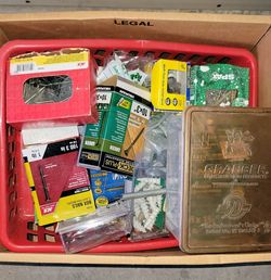 Box full of misc tools, nails screws etc