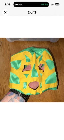 Green Yellow Satin Fishman Wrestling Mask Adjustable LaceUp Back Costume small