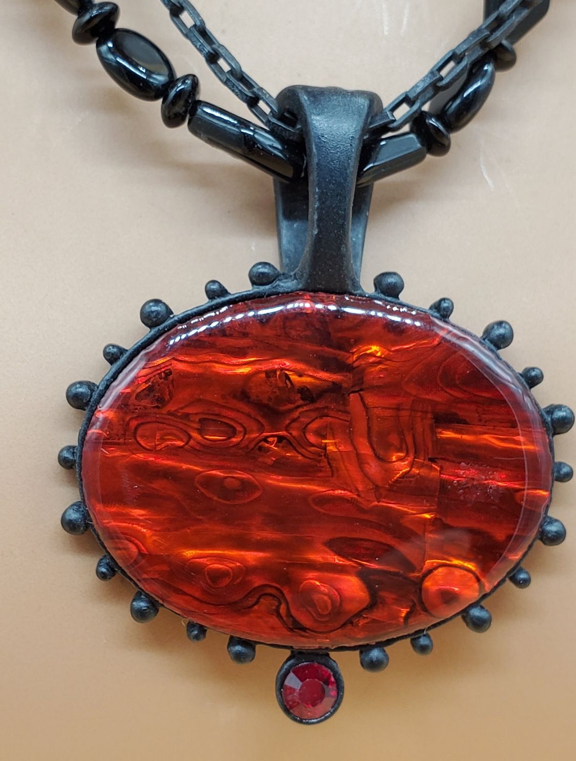 Vintage Chico's black chain red Pendant necklace