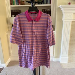 Bugatchi polo shirt striped solid pink collar