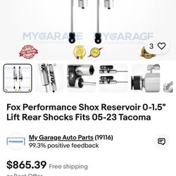 Fox Performance Shock Reservoir 0-1.5 LIFt Rear 05-23 Toyota TacomA