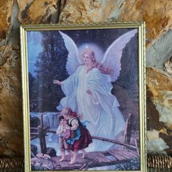 Vintage Guardian Angel of Little Children Print Framed. Great for a Child's Room. Wall Hanger or Tab