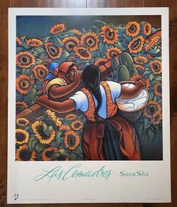 Las Comadres by Simon Silva Print 29" x 24" x 3/4" On Cardboard Signed