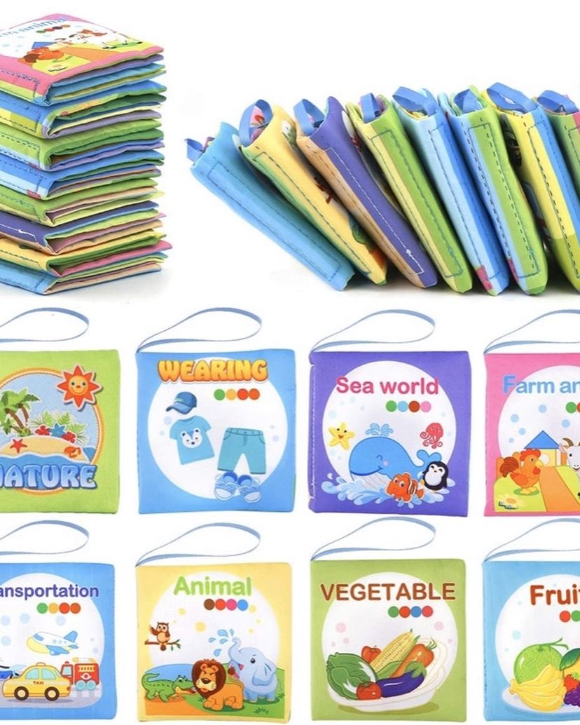 Soft Book Cloth Books for Babies Nontoxic Baby Fabric Cloth Activity Crinkle Soft Books for Baby 0-6 Months Learning Toys Educational Toys (8PCS)