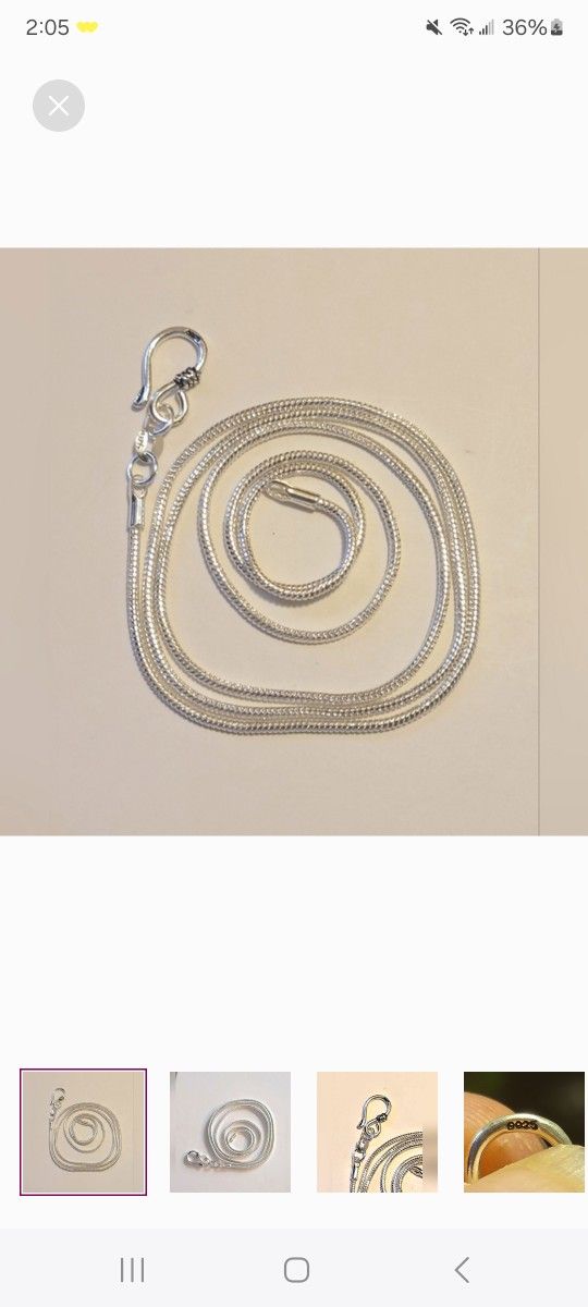 24" 2mm thick Genuine Solid 925 sterling Silver Snake Necklace w/ hook Clasp 925