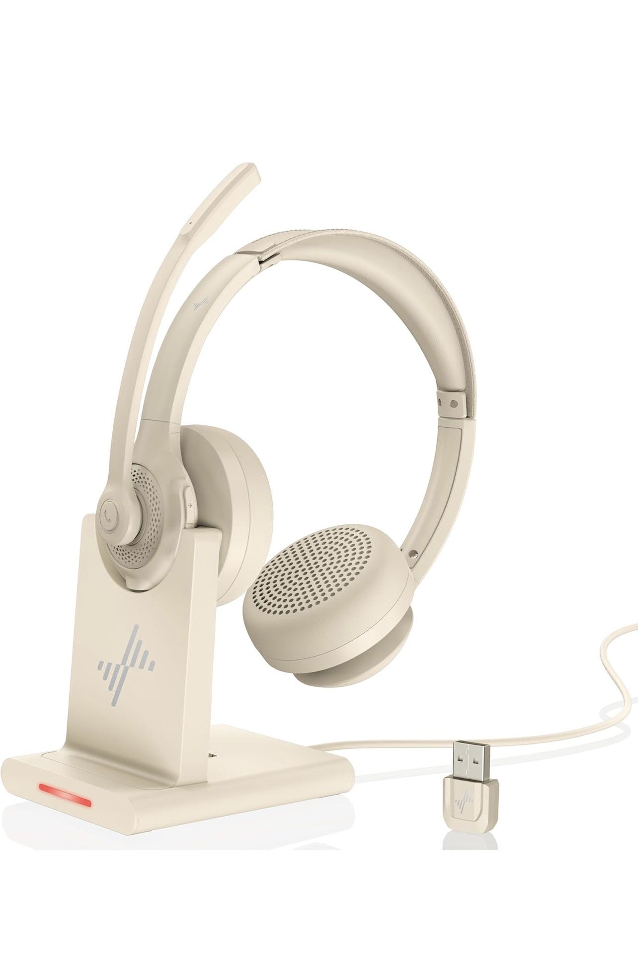 Wireless Headset with AI Noise Cancelling Microphone Bluetooth Headset - Bluetooth V5.2 Headphones with USB Dongle, Charging Base & Mic Mute for Compu