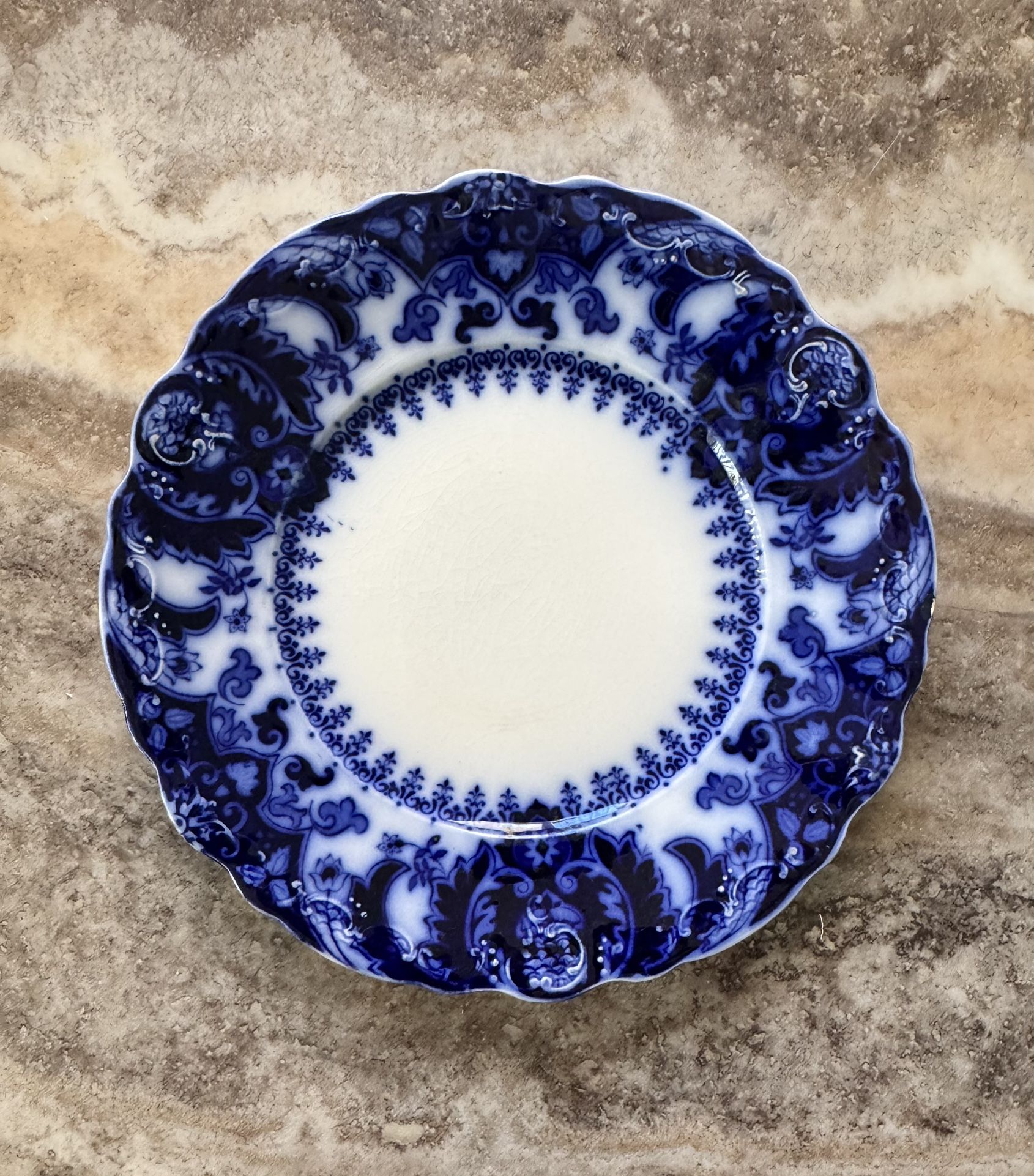 Antique 1(contact info removed) Flow Blue & White Johnson Brothers FLORIDA Plate. Royal.