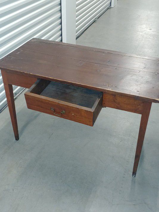 100+ yr old Primitive Table Desk. Very Wide Planks For The Top And Old Nails