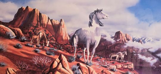 ​Pair of Vintage Jackson Santos Framed Horse Prints – 'Palomino Mare' & 'Black Stallion' (1994)
