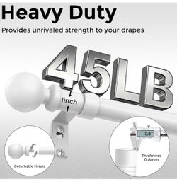 1 pcs White Curtain Rod 36-60 Inch, 1 Inch Adjustable Heavy Duty Curtain Rods for Windows, Decorative Modern Window Treatment Rods, Splicing Metal Dra