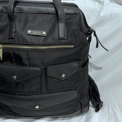 Tutilo black nylon faux leather diaper bag-backpack