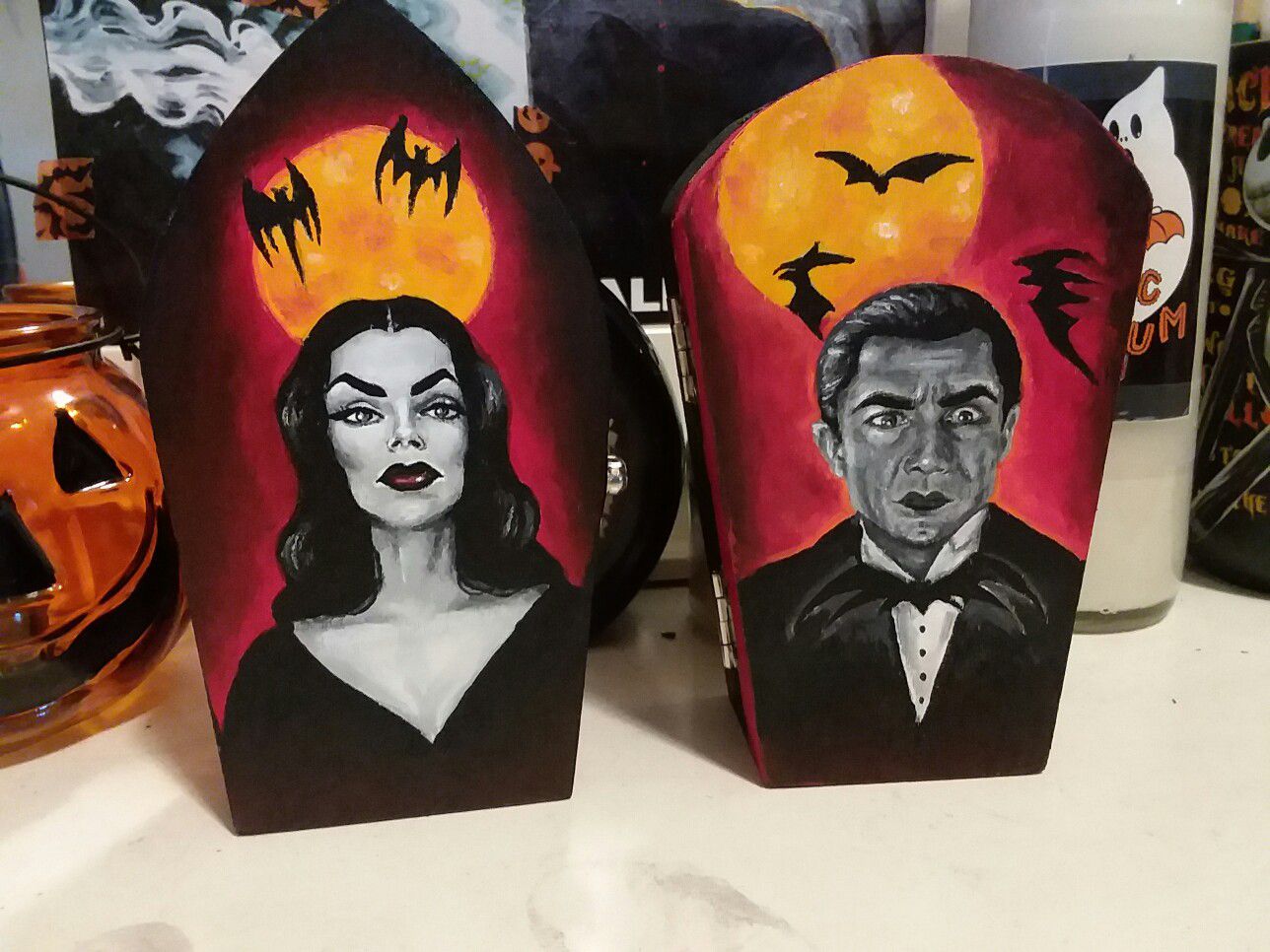 Vampira & Dracula painted boxes