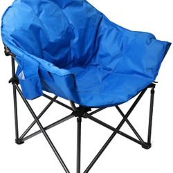 ALPHA CAMP Heavy-Duty Oversize Camping Chair Round Moon Saucer Chair Padded Folding Chair with Cup Holder and Carry Bag