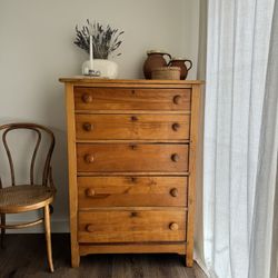 Antique American Pine Wood 5 Drawer Dresser Tall Boy English Cottage French Farmhouse