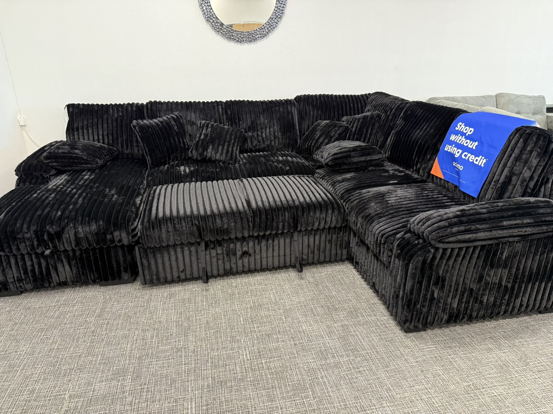 Huge Black Sectional Sleeper W/ Storage Chaise - EZ $10 Down Payment Options Available