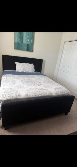 Queen Black Upholstered Bed Frame + Mattress
