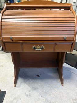Vintage Wood Roll Top Secretary Desk