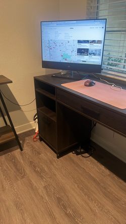 Dark Brown Wood Computer Desk with Storage