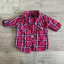 Baby Girl Toddler Button Up Pink Plaid Shirt Size 12 Months 12M