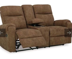 Brown Fabric Reclining Loveseat with Console