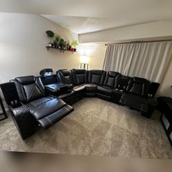 Black living room reclining sofa with led light 