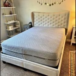 Beige Linen Queen Bed + Mattress