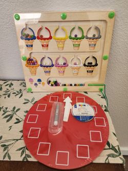 Kids Color Sorting Bead Board and Chalkboard Clock Set