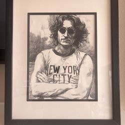 Beautiful Framed John Lennon NYC Drawing