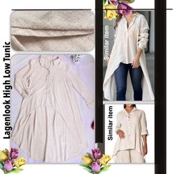 Lagenlook High Low Button-front Long-Sleeve Relaxed Fit Layered Style Tunic S 